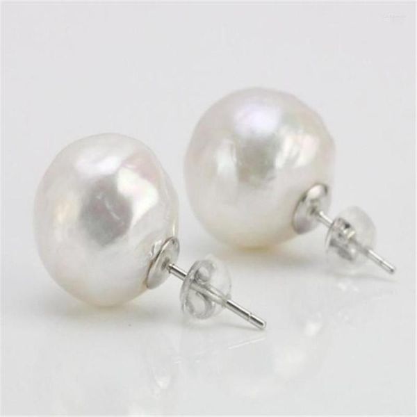 Brincos de berros 11-12mm White Barroce Pearl 18k Ear Stud REAL Delicate Chic Jewelry