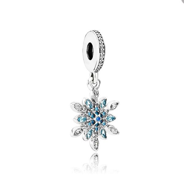 Kristall-Diamant-Schneeflocken-Anhänger für Pandora, echtes Sterlingsilber, Bule-Charms, Damen-Schmuckherstellung, Armband, Halskette, Zubehör, Charm mit Originalverpackung
