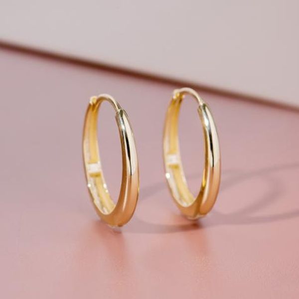 Huggie Ohrringe aus 14-karätigem Echtgold, Tropfenohrringe aus Roségold für Damen, Goldschmuck für Damen, goldene Kreisohrringe, 14 mm