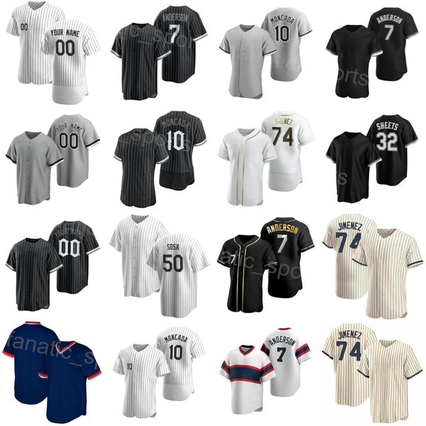 Baseball personalizzato 7 Maglia Tim Anderson 10 Yoan Moncada 30 Jake Burger 50 Lenyn Sosa 32 Gavin Sheets 74 Eloy Jimenez 84 Dylan Cease Pinstripe Cool Base Uomo Bambini Donna B-W