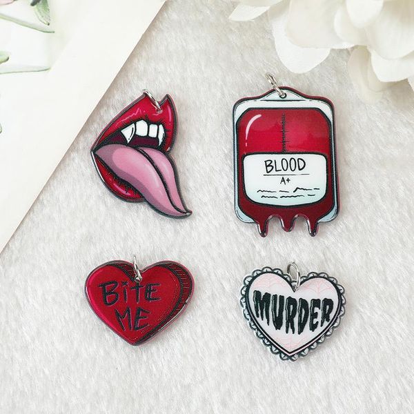 Andere Kostenloser Versand 32 Stücke Halloween Charms Gruselige Vampir Lippen Blutbeutel Bite Me Murder Herz Acryl Erkenntnisse Für Schmuck DIY