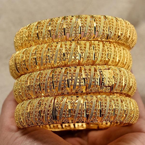 Bangle Annayoyo 4 peças 24k cor de ouro pulseiras para mulheres pulseiras de ouro festa de casamento jóias de noiva ouro preço de fábrica vint