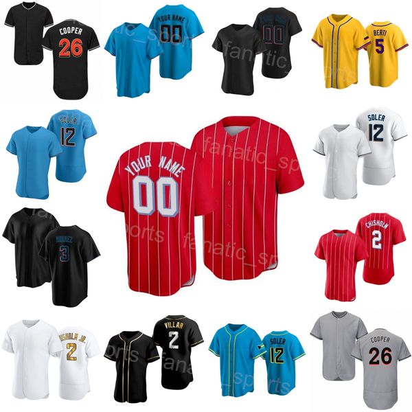 Team Baseball 26 Maglia Garrett Cooper 3 Luis Arraez 12 Jorge Soler 14 Bryan De La Cruz 5 Jon Berti 2 Jazz Chisholm Jr Personalizzato Nero Rosso Bianco Blu Uomo Donna Gioventù M-L-Y