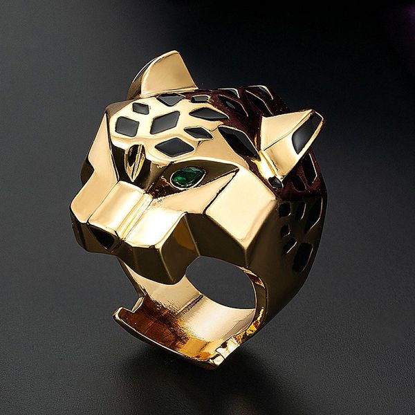 Ringe ZlxGirl Luxus Trendy Gold Green Eyes Big Leopard Tierfinger Ring für Frau Mann Geschenkmarke Emaille Tier Aneis Punk Ringe