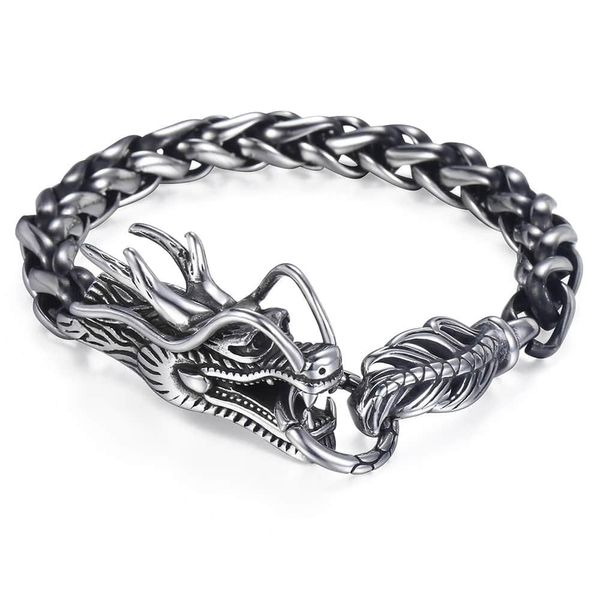 Bangle 9mm de largura animal dragão cabeça pulseira trança trigo corrente link 316l pulseira de aço inoxidável para homens menino moda punk jóias hb450