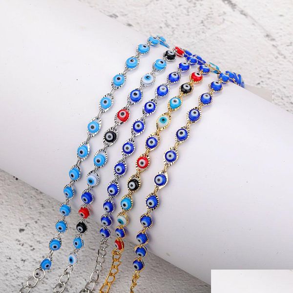 Kette 1 Stück Mode Hohe Qualität Kupfer Link Armbänder Gold Blau Rot Evil Eye Emaille Perlenarmband Für Frauen Glück Türkische Augen Juwel Dhtik