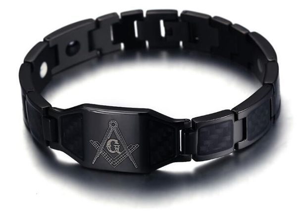 Bankle neueste schwarze Titan -Freimaurer -Armbänder Kohlefaser Eingelegtes Freimaurer Freimaurer Armreifen Armband Armband Männer Geschenk Schmuck 3pcs