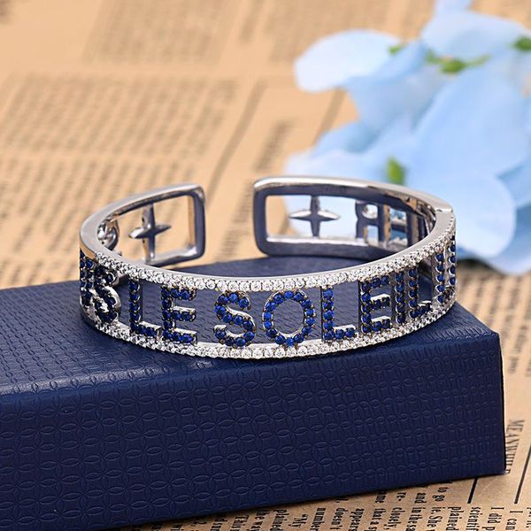 Высококлассный классический женский браслет с буквенным принтом, модный брендовый ювелирный браслет, изысканный открытый браслет с синим цирконием, лучший подарок Zk35