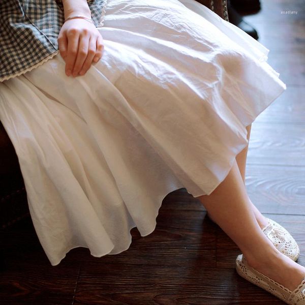 Gonne Chic Vintage Mori Girl Cotton Elastic Waist Gonna Cottagecore Princess Lolita White Women Bottoming Victorian Faldas