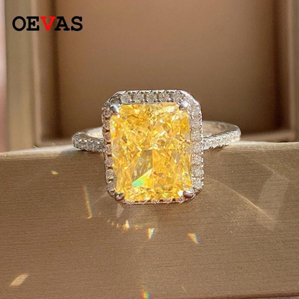 Ringe Oevas 100% 925 Sterling Silber Sparkling Yellow Pink High Carbon Diamond Eheringe für Frauen Engagement Party Fein Schmuck