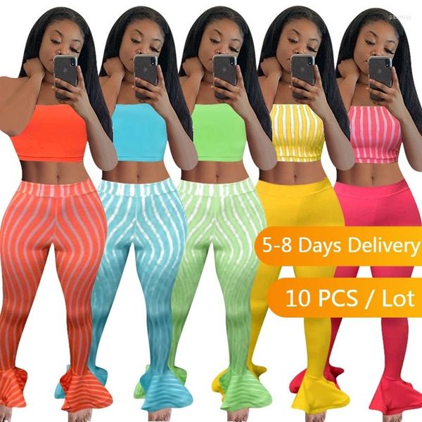 Calças de duas peças femininas itens a granel lotes listrados de listrado Sexy Setwear Streetwear BodyCon Roupfits Strapless Crop Top Blare