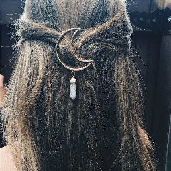 Fermagli per capelli Barrettes Retro Goddess Charm Hollow Vintage Clip Moon Shape Pendant Clamp Pin Barrette Accessori per gioielli