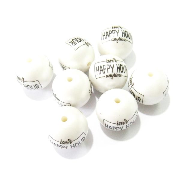 Perlen Großhandel Neueste 20mm 100 teile/los Matte Perle Druck HAPPY HOUR Perlen Für Chunky Halskette Design