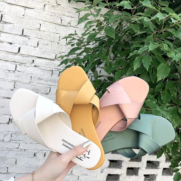 Pantofole Cute Wild Trend Simple Young Women White Fashion Flats Open Toe Summer Slides Scarpe casual Solid