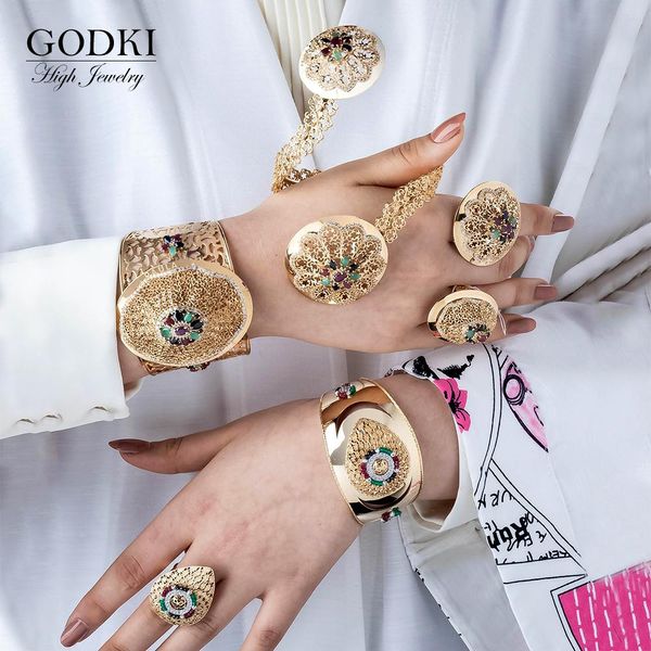 Bracciale GODKI Nuovi Ciondoli 4PCS Bracciale Anello Collana Orecchini Set per le donne Matrimonio nuziale Zircone Set di gioielli da sposa africani/indiani/Dubai