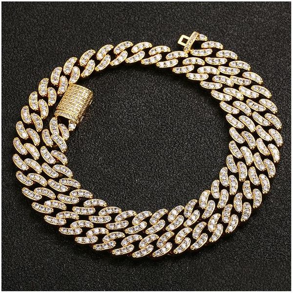 Correntes Mens Hip Hop Chain de 8 mm Configuração de Microinlaid AAA Zircão Iced Out Bling 18k Real Gold Plating Colares Bracelets Moda J Dhzdq