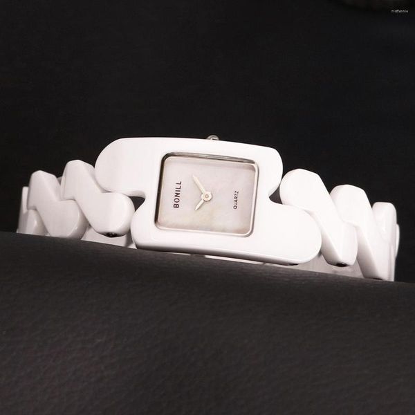 Нарученные часы верхние женские керамические часы для перламутра Япония Кварц Элегантные часы моды моды браслет подарки на день рождения.