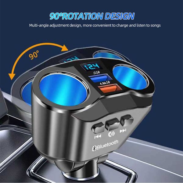 Auto Sigarettenaansteker Splitter Oplader Dual Usb Qc 3.0 Snel opladen 12v Auto Fm-zenders Bluetooth Handsfree bellen Sockets