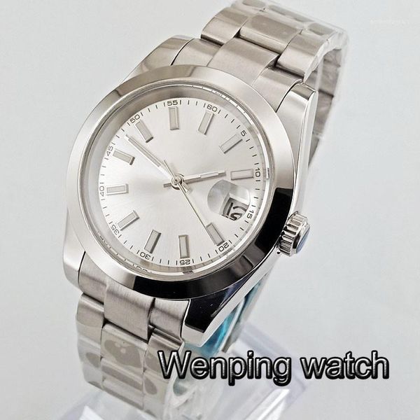 Armbanduhren, 40 mm, mechanisch, ohne Logo, leuchtende Markierungen, solides Gehäuse, Datumsfenster, Saphirglas, wasserdicht, automatische Herrenuhr