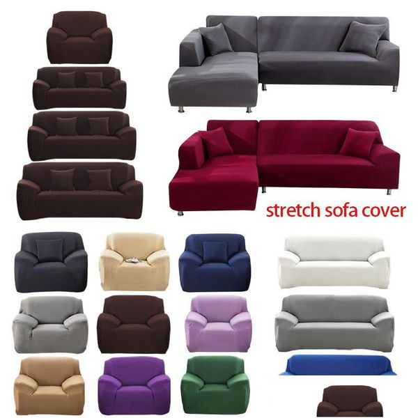 Sandalye kapakları 1/2/3/4 Seater Sofa Ee Polyester Düz Renk Slip Slip Couch ers Streç Mobilya Koruyucu Oturma Odası Sette Sliper Dr Dhgvo