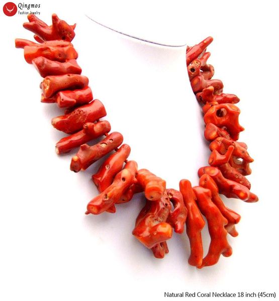 Colares Qingmos Genuíno 3050mm Ramo Natural Red Coral Colar para Mulheres Jóias com Colar de Pedra Jóias Finas 18 