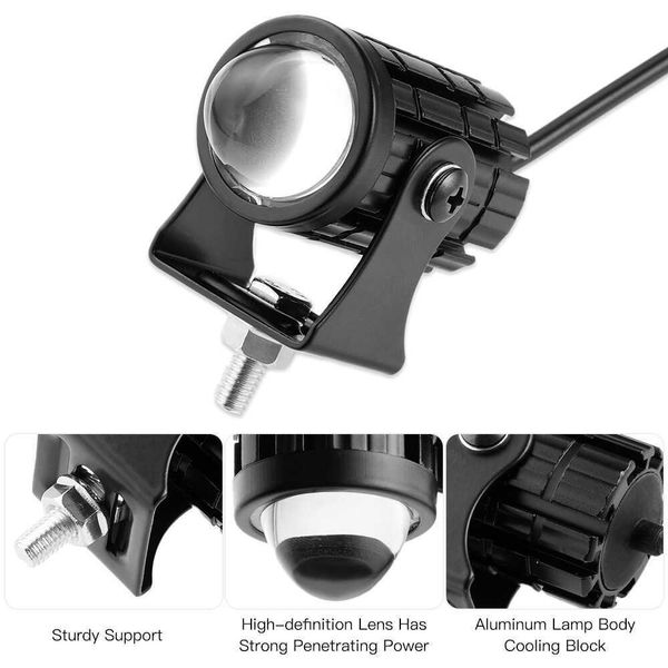 Carro universal motocicleta led farol mini lente do projetor dupla cor para atv scooter luz de condução holofote auxiliar lâmpada dianteira