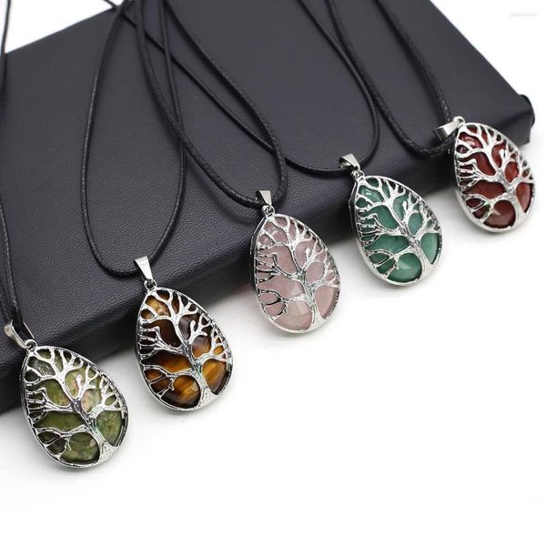 Anhänger Halsketten Naturstein Anhänger Halskette Grüne Türkise Rosenquarze Baum des Lebens Hohe Qualität Für Frauen Trendy Schmuck Geschenke