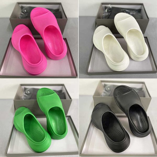 Дизайнерские женщины Poolcroc Slide Rubber Platform Sandal 5см толщиной нижние тапочки Черные белые пляжные пластинки с открытыми ногами с коробкой №445