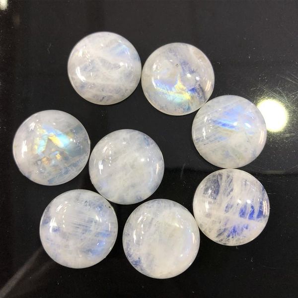 Kristall-runder Cabochon-Stein, Großhandel, blauer Mondstein, 20 mm, flache Rückseite, natürlicher Edelstein, halbrunder Kuppel-Kabine für die Herstellung von Ohrringen (kein Loch)