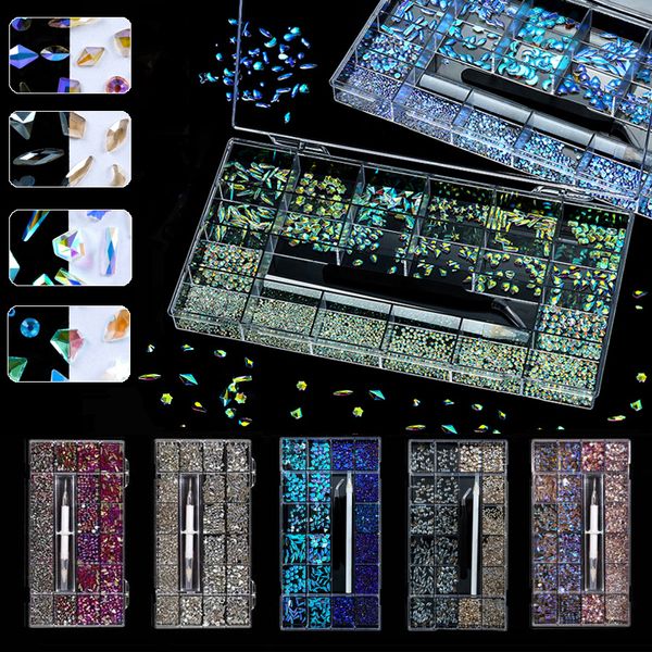 Ложные гвозди 1850 2800 3100pcs Shiny AB Nail Art S Crystalls Set Gems 3D украшение Diamond 21 Shape 1pcs Поднимите ручку 230520