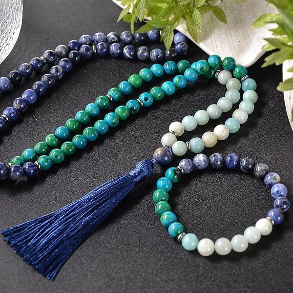 Colares 8mm de 8mm de sodalita azul natural phoenix lapis lazuli it -misos de colar de miçangas ioga jóias de bênção Jóias 108 Mala Rosário