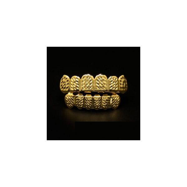 Grillz Griglie dentali Gioielli hip-hop da uomo Denti placcati in oro 14 carati Grillzs Set Corpo di consegna a goccia di denti in stile europeo e americano Dhqsx