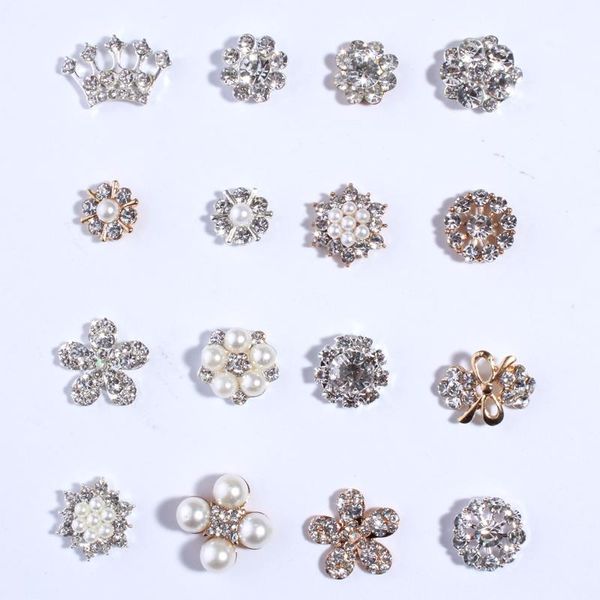 Crystal 120pcs New Fashion Crown Strass Buttons com contas de marfim para acessórios para cabelos jóias de cristal para decoração de mulheres