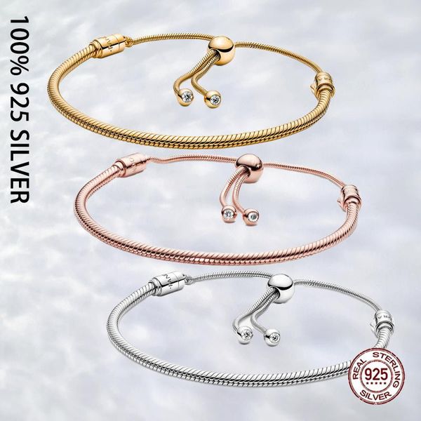 Bracciale rigido originale in vero argento sterling 925 con catena a forma di serpente per gioielli braccialetto fai da te di moda di lusso da donna