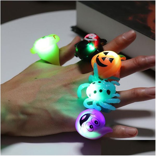 Andere festliche Partyzubehör Halloween-LED-Fingerring Blinkende Kürbisfledermaus Skl Leuchtende Spielzeuge Flash-Fingernagel-Lichter-Tropfen liefern DHYJF