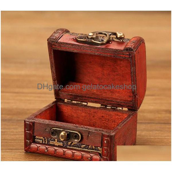 Verpackungsboxen 200 stücke Vintage Schmuckschatulle Organizer Aufbewahrungskoffer Mini Holz Blumenmuster Metallbehälter Handgefertigte Holz Kleine Tropfen Dh0Uc