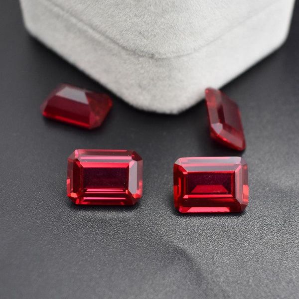 Cristal octogonal sintético rubi pedras preciosas soltas corte esmeralda labcriado 5 # corindo vários tamanhos para escolher para fazer jóias