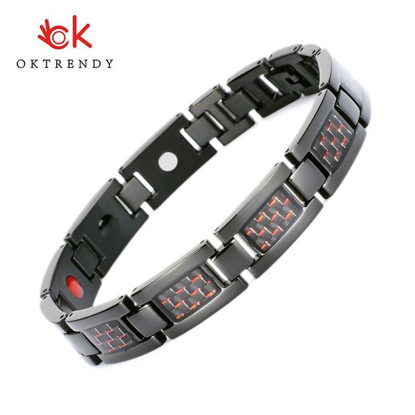 Armbänder Oktrendy Herren-Titan-Magnetarmband zur Blutdruckkontrolle, Energie, Gesundheitswesen, Armbänder, Armreif mit roter Kohlefaser