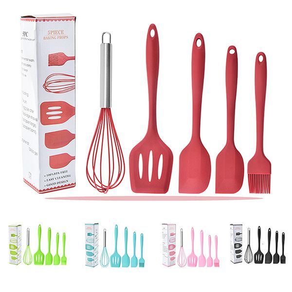 Herb Spice Tools Set da 5 pezzi Set da cucina in silicone Utensile da forno Raschietto per pentole Accessori da cucina Cook Eggbeater Pala 230520