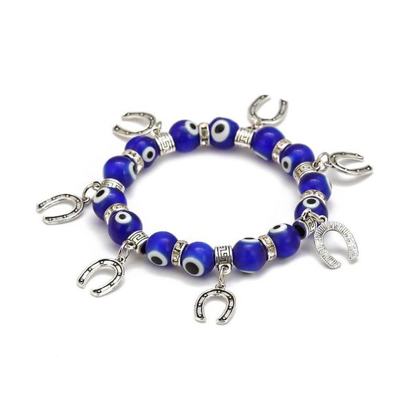 Moda de moda de moda vidro maligno olho azul charme fios de pulseiras hamsa bracelete esticada mão de faixa turca sortuda para mulheres homens dhlfp