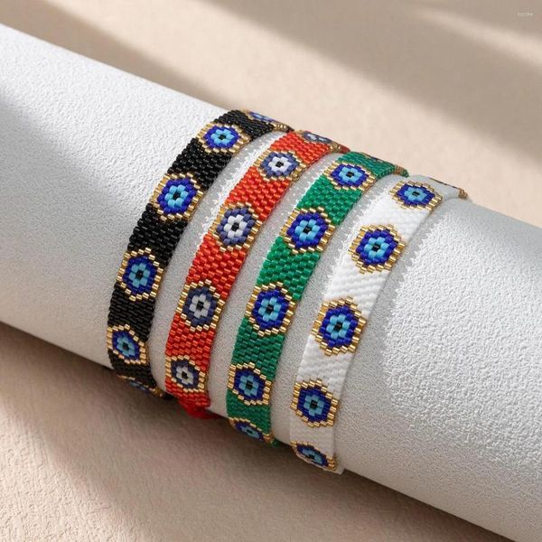 Bracciale con perline di riso in filo Geometria Originalità Occhio del diavolo Motivo Boemia Moda Semplicità Intreccio a mano Regolabile Perline