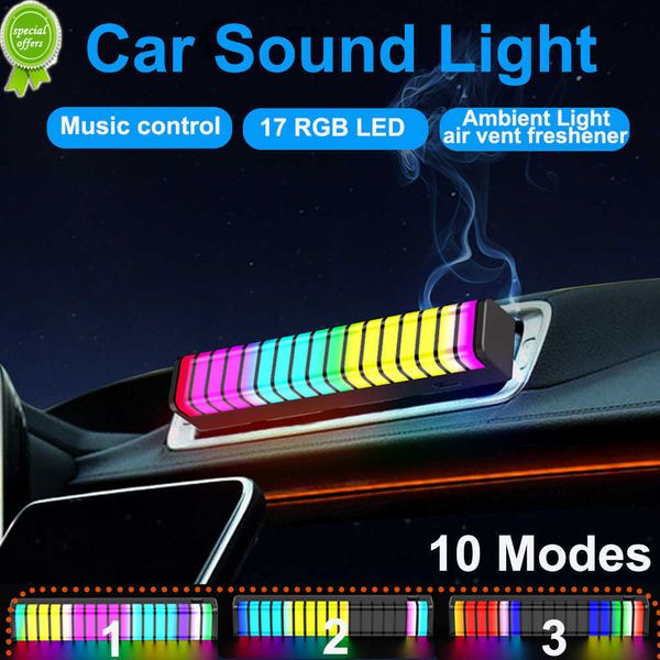 Nova Luz visível de som de carros de música 17 RGB LED RHYTHM Lâmpada 3D Tela de luz Atmosfera Barra de luz 2 em 1 Luzes ambientais Solucionador de ar