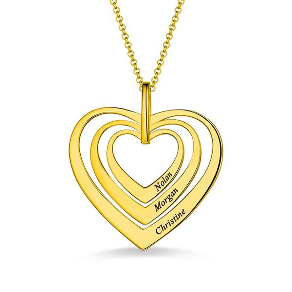 Collane Uonney Dropshipping Collana con cuore di famiglia inciso Nomi incisi Argento oro Compleanno di San Valentino per regalo da donna