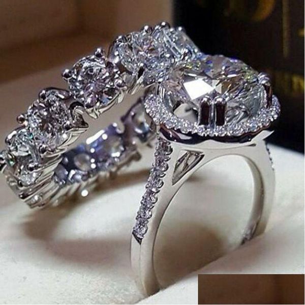 Fedi nuziali Coppia di fidanzamento per le donne 925 Sterling Sier Round Cut Cz Diamond Gemstones Party Ring Set Amanti Gift Drop Delivery J Dhug4