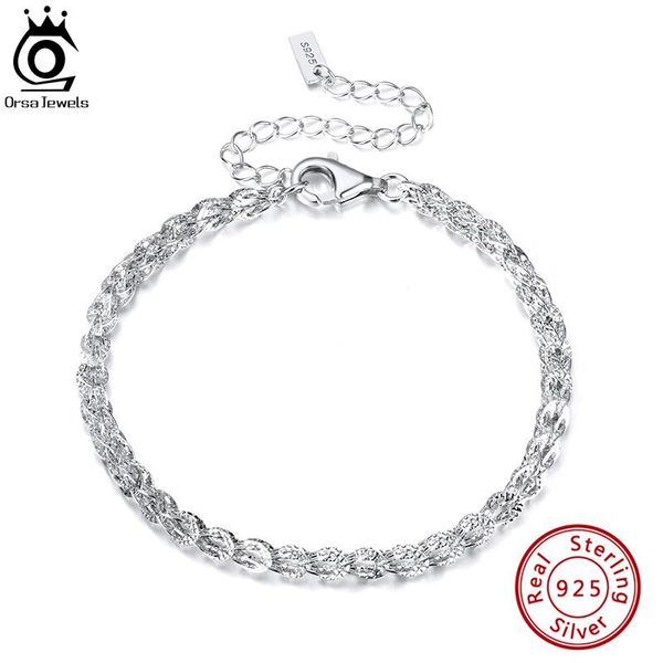 Bangle Orsa Jewels Único Phoenix Tail Design 3.5mm Pulseira de Corrente 925 Sterling Silver Handmade Chain para Mulher Feminina Jóias SB112