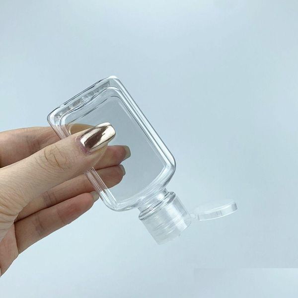 Verpackungsflaschen 30 ml 60 ml leere Haustier-Plastikflasche mit Kappe transparente quadratische Form für Make-up-Flüssigkeit Einweg-Händedesinfektionstropfen Dh5Vb