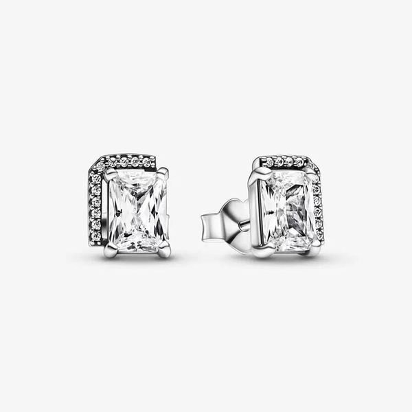 Orecchini rettangolari scintillanti Halo per Pandora Autentici orecchini in argento sterling per feste Gioielli di design Fidanzata Regalo Orecchini da sposa con scatola originale