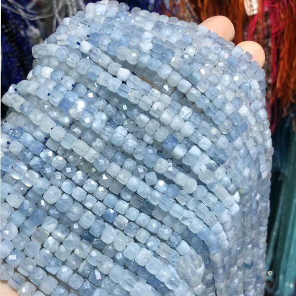 Cristal encantador natural aquamarinas contas em forma de cubo facetado diy acessório para fazer jóias 4*4mm