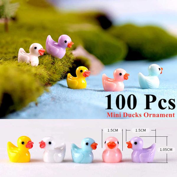 Itens de novidade 100pcs fofos mini resina patos ornamentos minúsculo pato micro paisagem decoração de casas