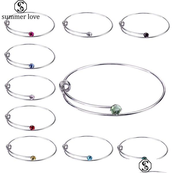 Armreif Mode Colorf Birthstone Kristall 65 mm Draht für Frauen DIY Schmuck erweiterbar einstellbare Größe Armband Drop Lieferung Armbänder Dhm6W